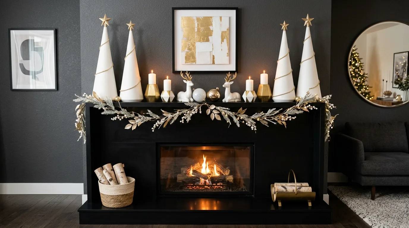 Handle classic red and green with control inspiration for a Christmas mantel.